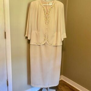 Danny & Nicole Cream Beaded Midi One Pc Dress